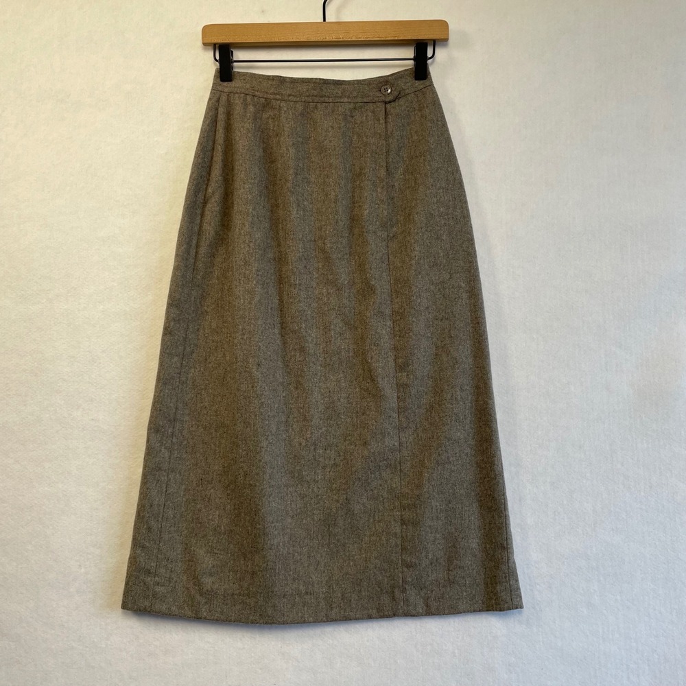 David N. Vintage Gray Beige Wool Blend A-Line Midi Skirt Lined Back Slit Size 10
